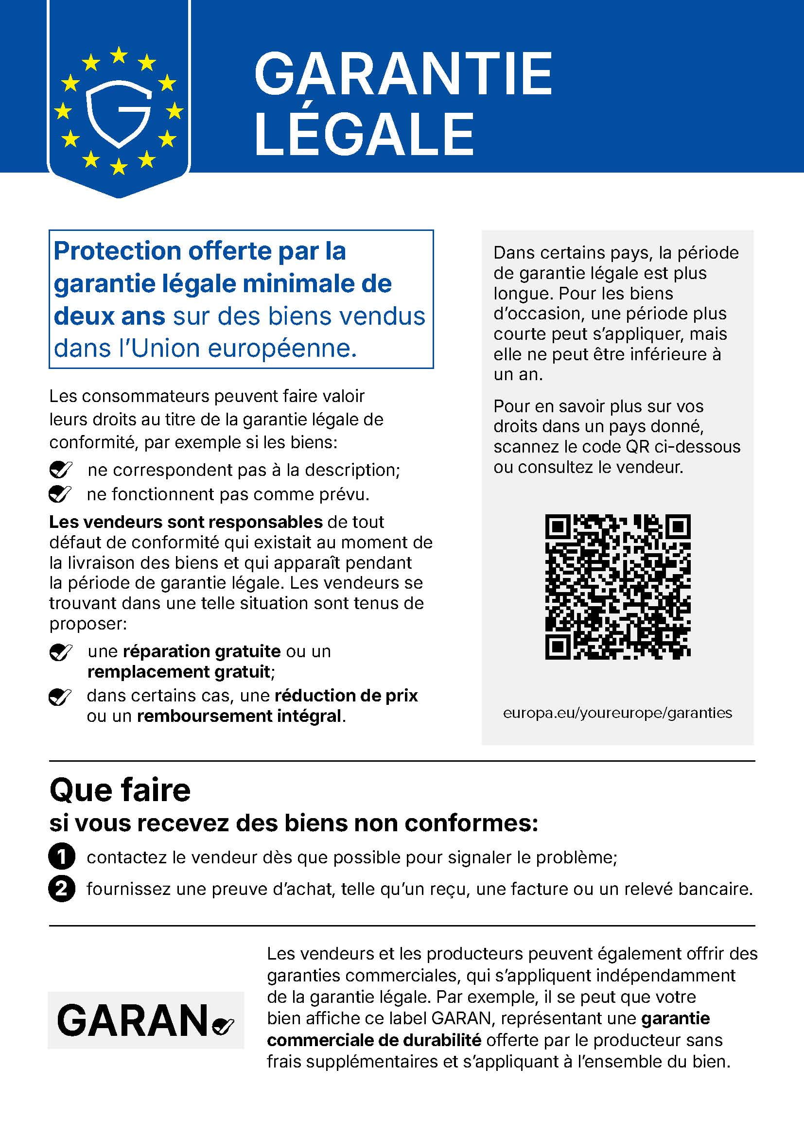 Avis harmonisé de l’UE concernant la garantie légale de conformité