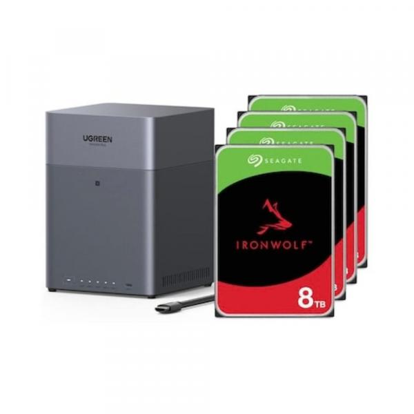 Ugreen NASync DH4300 Plus, sistema NAS de 4 bahías incluyendo 4x Seagate IronWolf ST8000VN002 8 - Servidor de almacenamiento