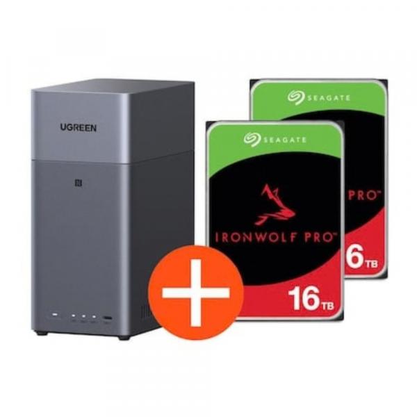 Sistema NAS Ugreen NASync DH2300 de 2 bahías incluyendo 2 Seagate IronWolf ST16000NT001 - Servidor de almacenamiento