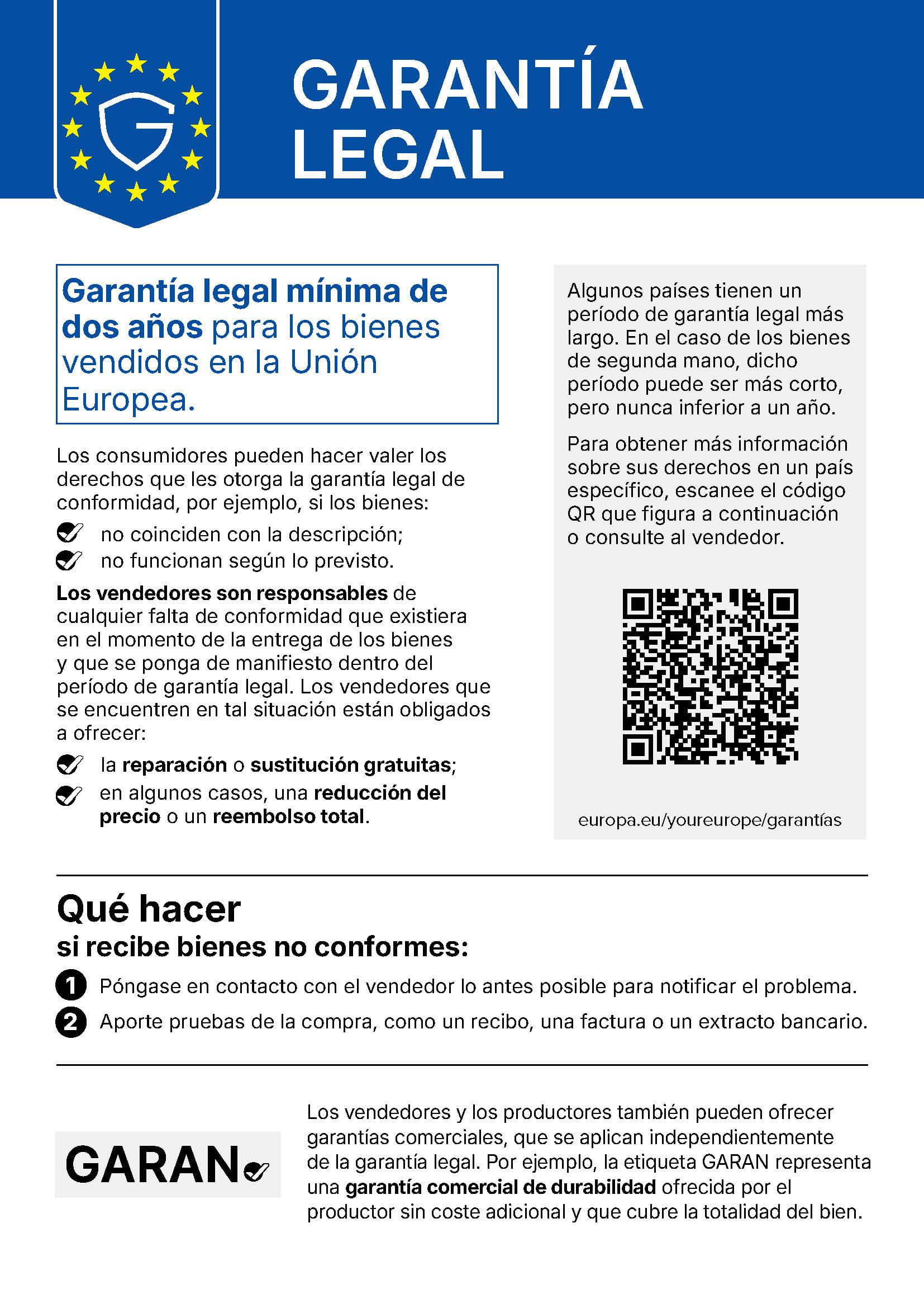 Aviso armonizado de la UE sobre la garantía legal de conformidad