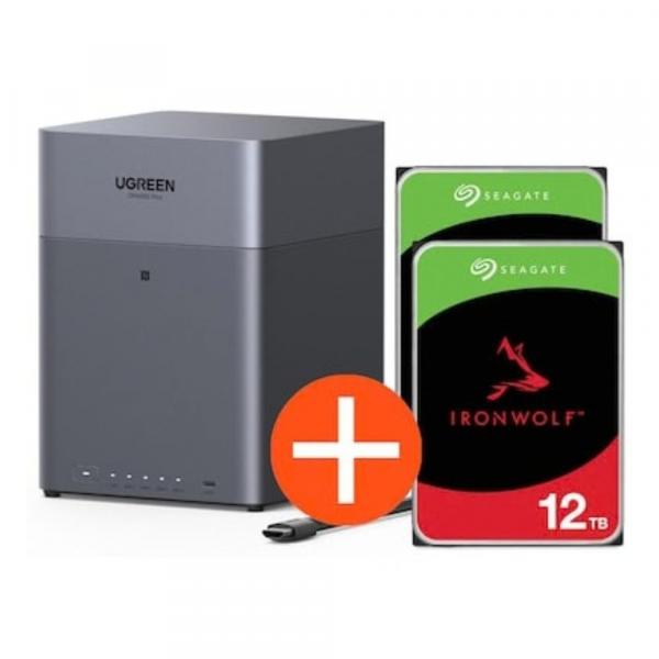 Ugreen NASync DH4300 Plus Sistema NAS 4-Bay inclusi 2x Seagate IronWolf ST12000VN0008 12 - Server di Storage